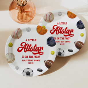 A Little Allstar Is On The Way! Sports Baby Shower Paper Plate