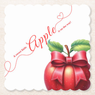 A Little Apple Is On The Way | Fall Baby Shower Paper Coaster