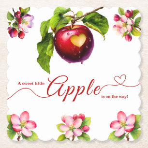 A Little Apple Is On The Way   Fall Baby Shower  Paper Coaster