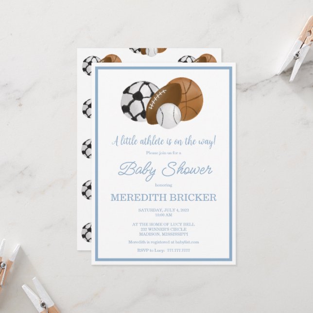 A Little Athlete is On the Way Shower Invitation (Front/Back In Situ)