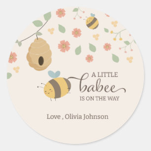 A little babee is on the way, bee baby shower classic round sticker