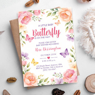 A Little Baby Butterfly Is On The Way Floral Baby  Invitation