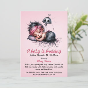 A Little Baby is Brewing Pink Halloween Baby Sho Invitation