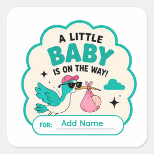 🕊️ A Little Baby Is On The Way Name 🕊️ Square Sticker