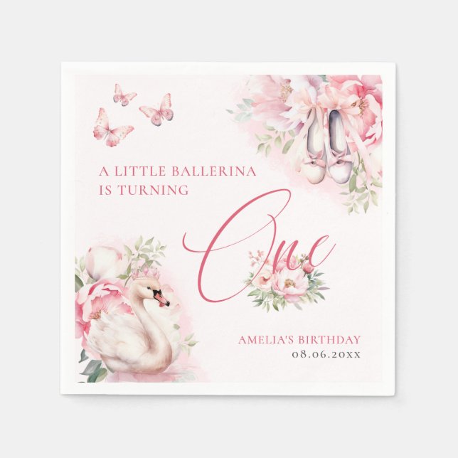 A Little Ballerina Swan Lake First Birthday Napkin (Front)