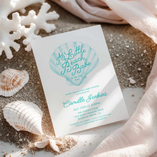 A little Beach Babe Blue Baby Shower Invitation (A Little Beach Baby is on the Way baby shower invitation)