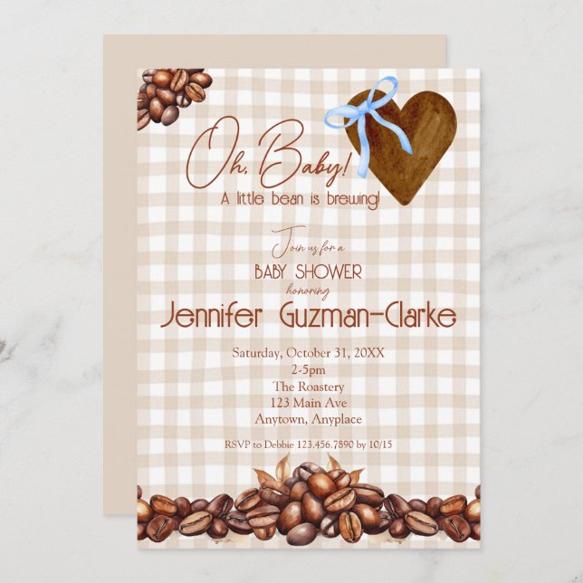 A Little Bean is Brewing Baby Shower Invitation (Front/Back)