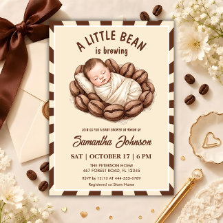A Little Bean Is Brewing Coffee Baby Shower Invitation