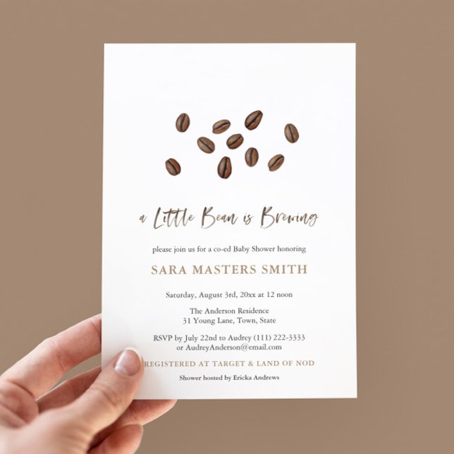 A Little Bean Is Brewing Modern Coffee Baby Shower Invitation (Chic and simple gender neutral coffee beans theme baby shower invitation)