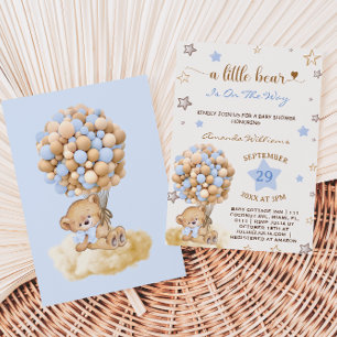 A Little Bear Blue Baby Boy Shower Invitation