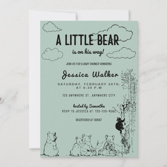A Little Bear Is On His Way Baby Shower Invitation (Front)