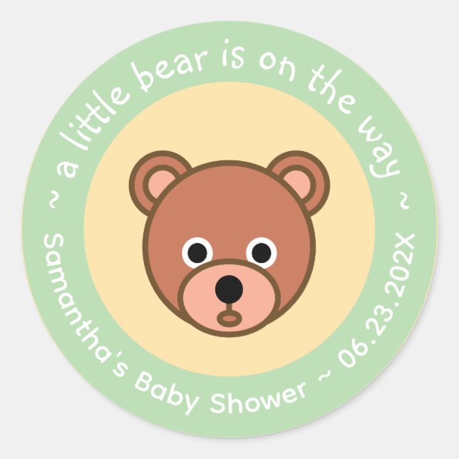 A Little Bear Is On The Way Cute Baby Shower Classic Round Sticker (Front)