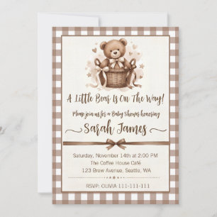 A Little Bear Is On The Way Neutral Coffee Brown Invitation