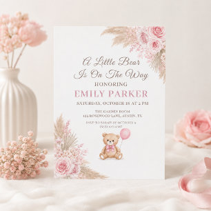 A Little Bear Pink Teddy Bear Girl Baby Shower Invitation