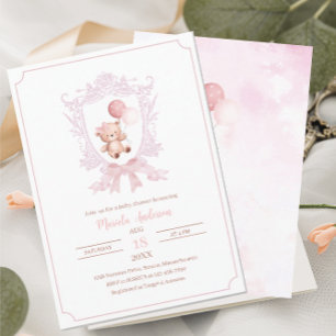 A Little bearly pink crests bows baby shInvitation Invitation