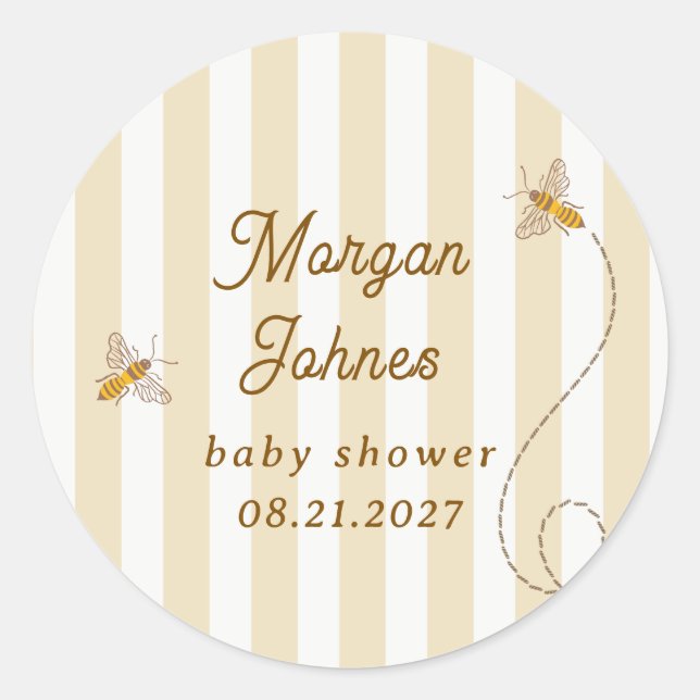 A Little Bee Baby Shower Classic Round Sticker (Front)