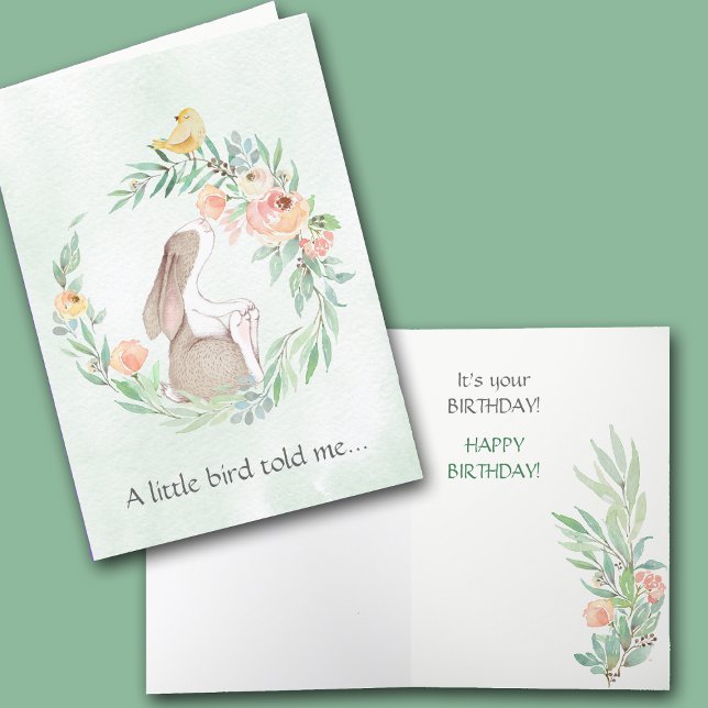 A Little Bird Told Me Bunny Birthday Card (Creator Uploaded)
