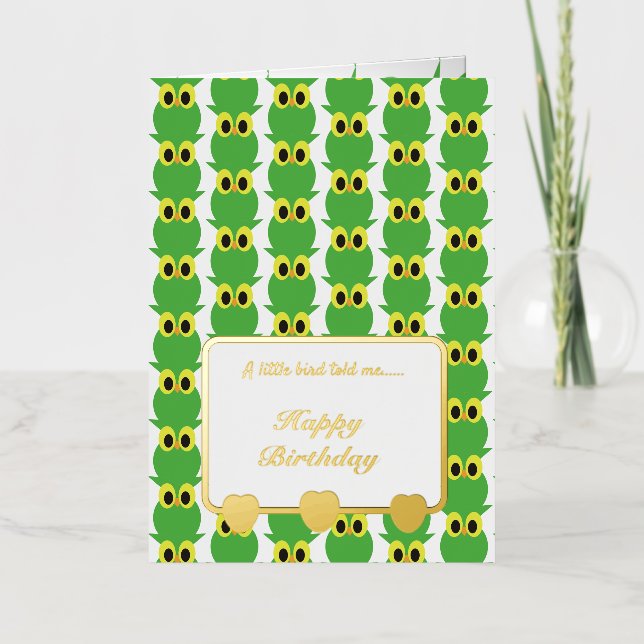 A little bird told me Green Owls Happy Birthday Foil Greeting Card (Front)