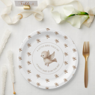 A Little Bird Told Me Neutral Cute Baby Shower Paper Plate