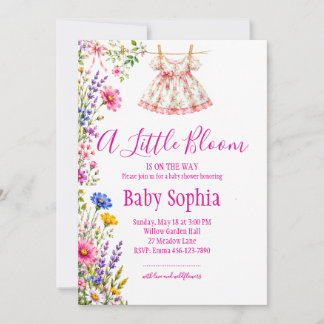 A Little Bloom Is On Her Way Cute Baby Shower Invitation
