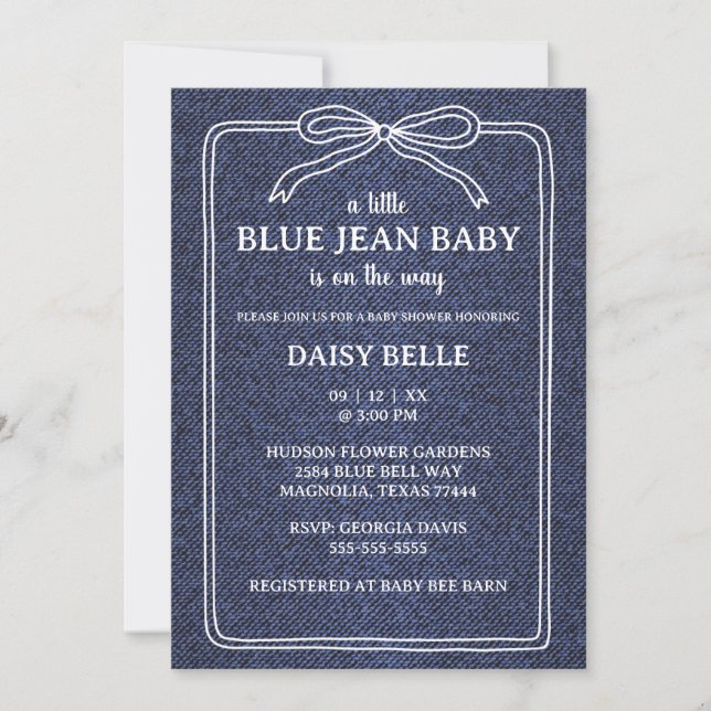 A Little Blue Jean Baby Denim Boy Baby Shower  Announcement (Front)