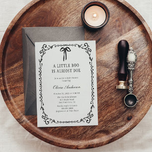 A Little Boo Black Bow Frame Halloween Baby Shower Invitation