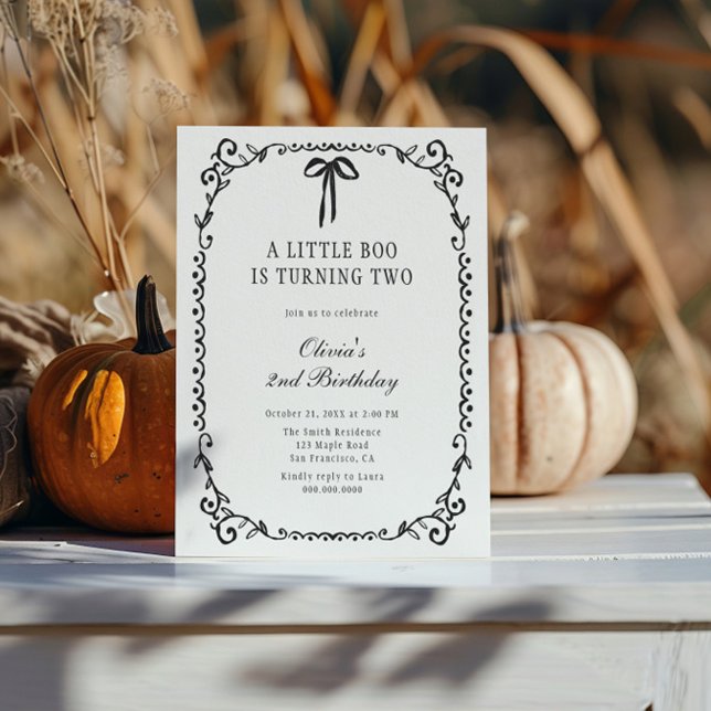 A Little Boo Black Bow Halloween 2nd Birthday Invitation (Creator Uploaded)