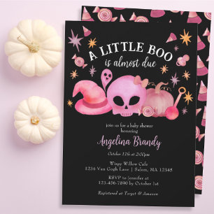 A Little Boo Black & Pink Halloween Baby Shower Invitation