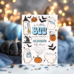 A Little Boo Blue Halloween Cute Baby Shower Invitation