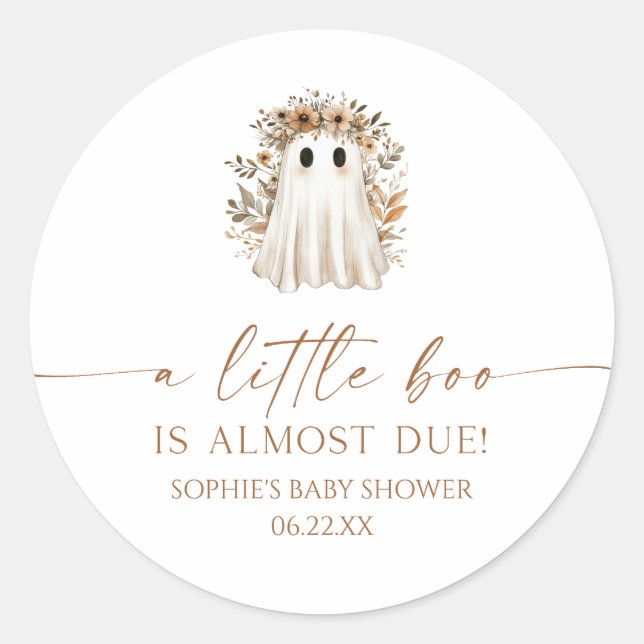 A Little Boo Boho Ghost Wildflower Baby Shower Classic Round Sticker (Front)