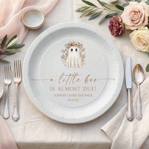 A Little Boo Boho Ghost Wildflower Baby Shower Paper Plate