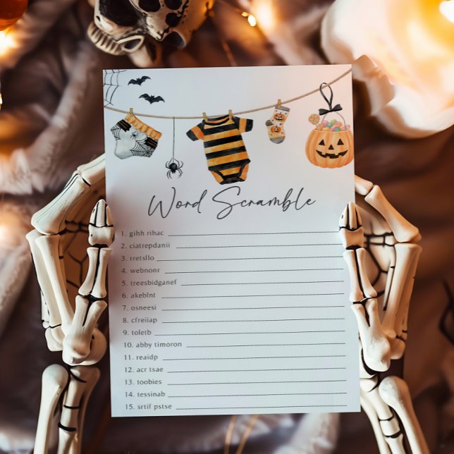 A Little Boo Clothesline Word Scramble Game (Little Boo Ghost Baby Shower Word Scramble Game)