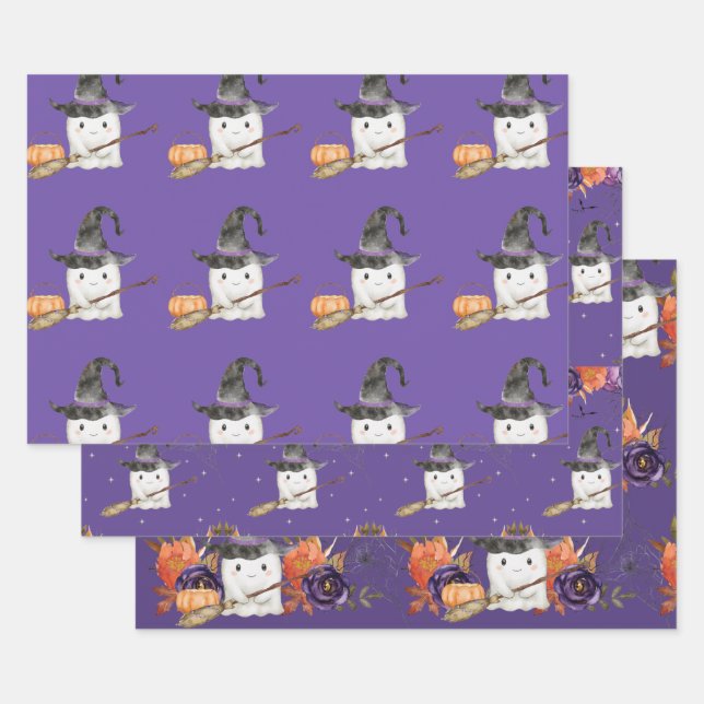 A Little Boo Cute Ghost Halloween Baby Shower Wrapping Paper Sheet (Set)