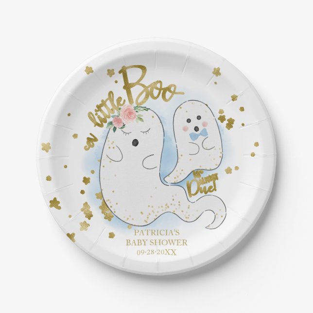 A Little Boo Cute Halloween Boy Baby Shower Paper Plate (Front)