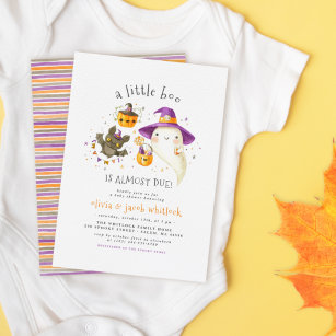 A Little Boo Cute Halloween Theme Fall Baby Shower Invitation