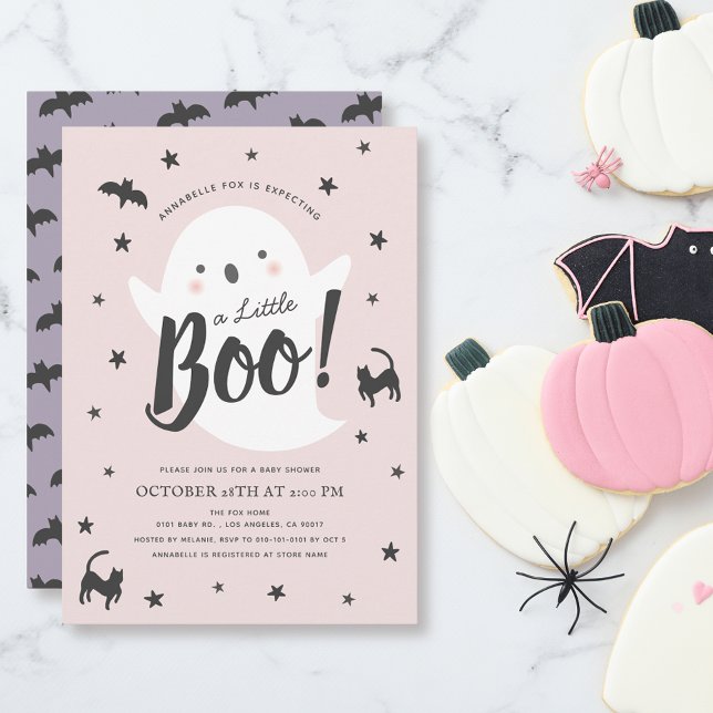 A Little Boo Ghost Halloween Pink Girl Baby Shower Invitation (Creator Uploaded)
