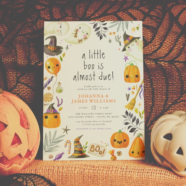 A Little Boo Ghost & Pumpkin Halloween Baby Shower Invitation (Creator Uploaded)