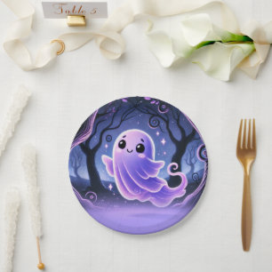 A Little Boo Ghost Purple Halloween Birthday Party Paper Plate