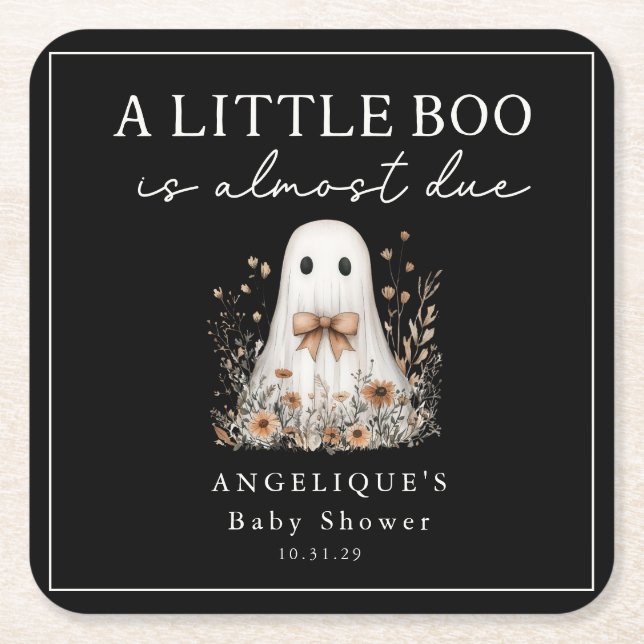 A Little Boo Ghost Wildflower Baby Shower  Square Paper Coaster (Front)