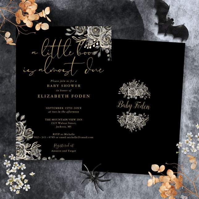 A Little Boo Gothic Floral Halloween Baby Shower Invitation (A Little Boo Gothic Floral Halloween Baby Shower Invitation)