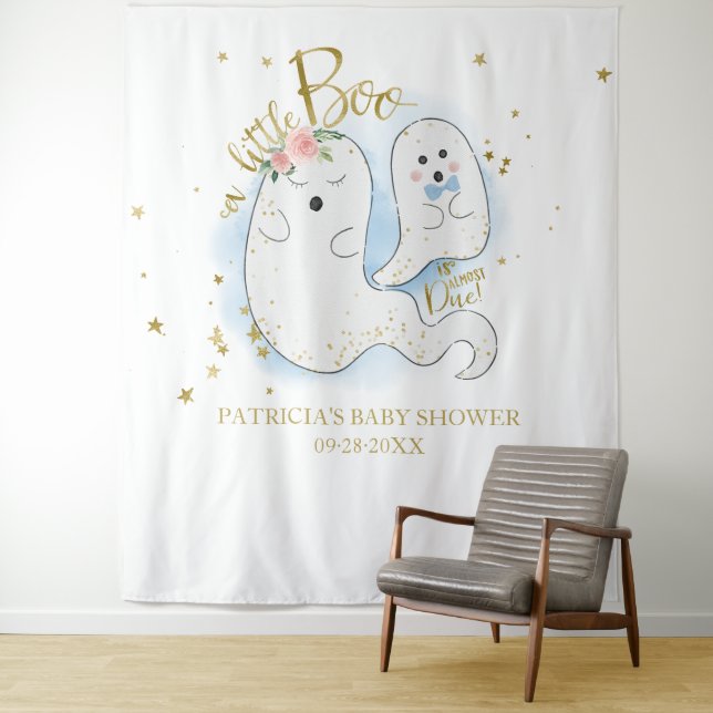 A Little Boo Halloween Boy Baby Shower Backdrop Tapestry (In Situ)