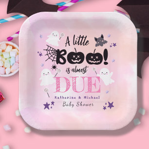 A Little Boo Halloween Cute Ghosts Baby Shower Paper Plate