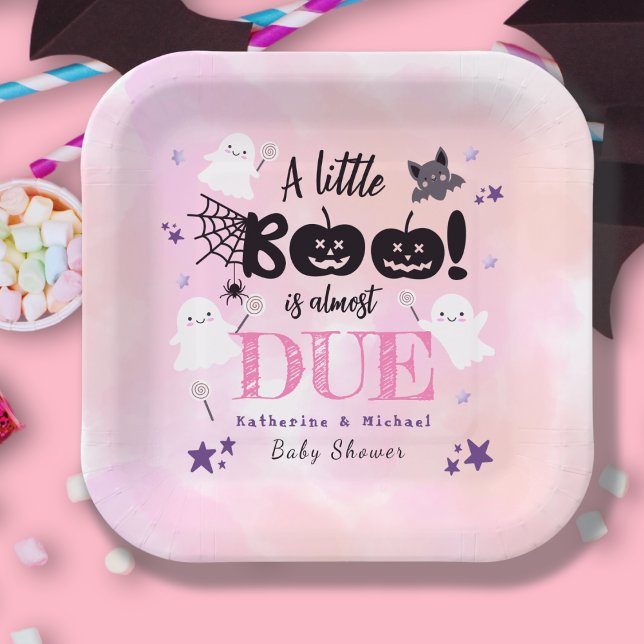 A Little Boo Halloween Cute Ghosts Baby Shower Paper Plate (Creator Uploaded)
