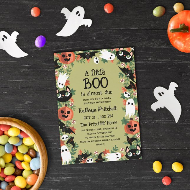 A Little Boo Halloween Frame Olive Baby Shower Invitation (Creator Uploaded)