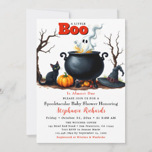A Little Boo Halloween Ghost Cauldron Baby Shower Invitation