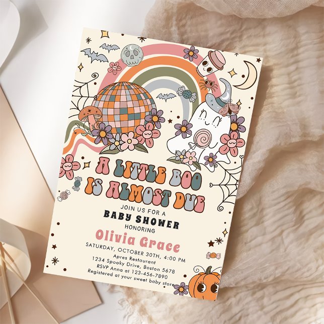 A Little Boo Halloween Ghost Retro Baby Shower Invitation (Creator Uploaded)