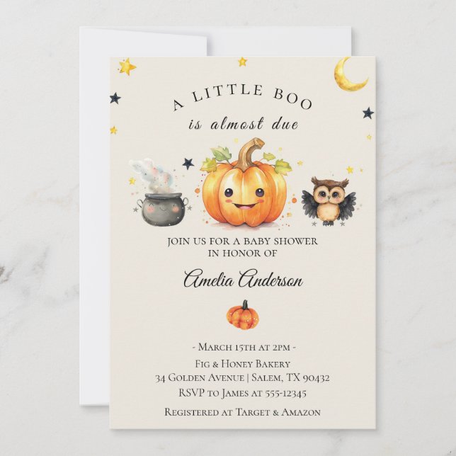 A Little Boo Halloween Pumpkin Baby Shower Invitation (Front)