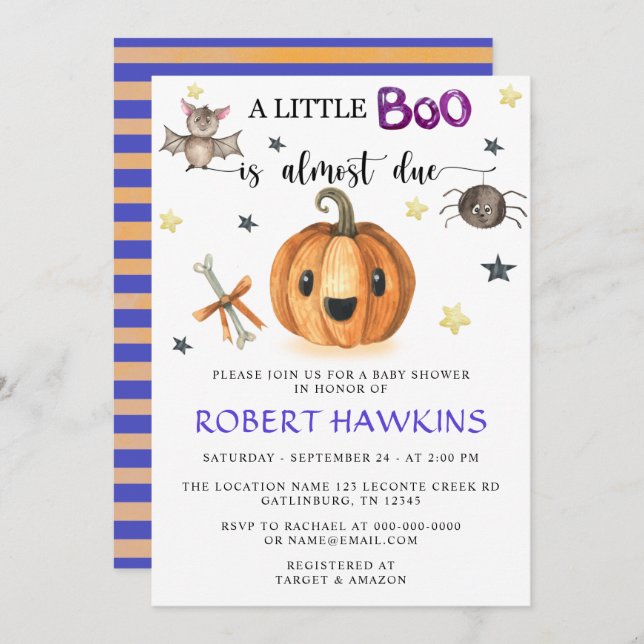A Little Boo Halloween Pumpkin Baby Shower Invitation (Front/Back)