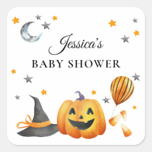 A Little Boo Halloween Pumpkin Baby Shower Square Sticker
