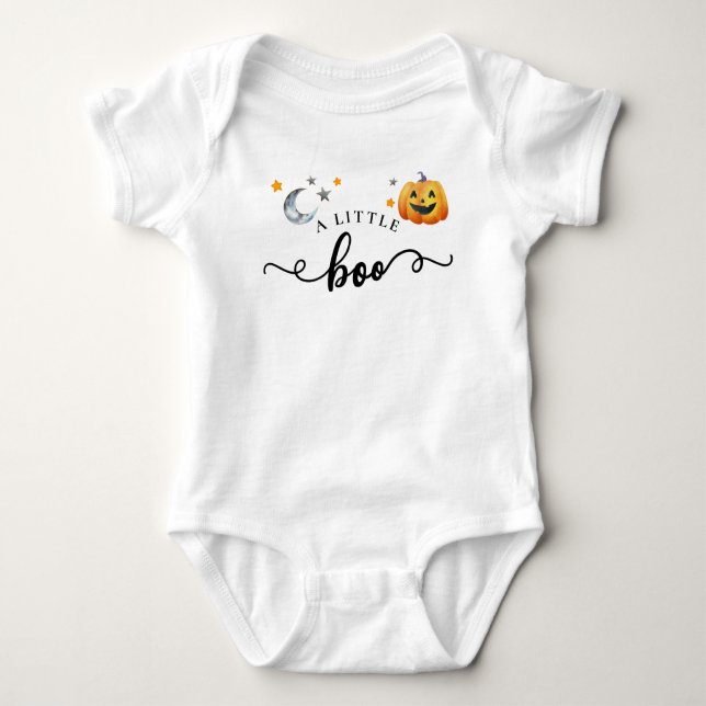 A Little Boo Halloween Pumpkin Fall Baby Bodysuit (Front)
